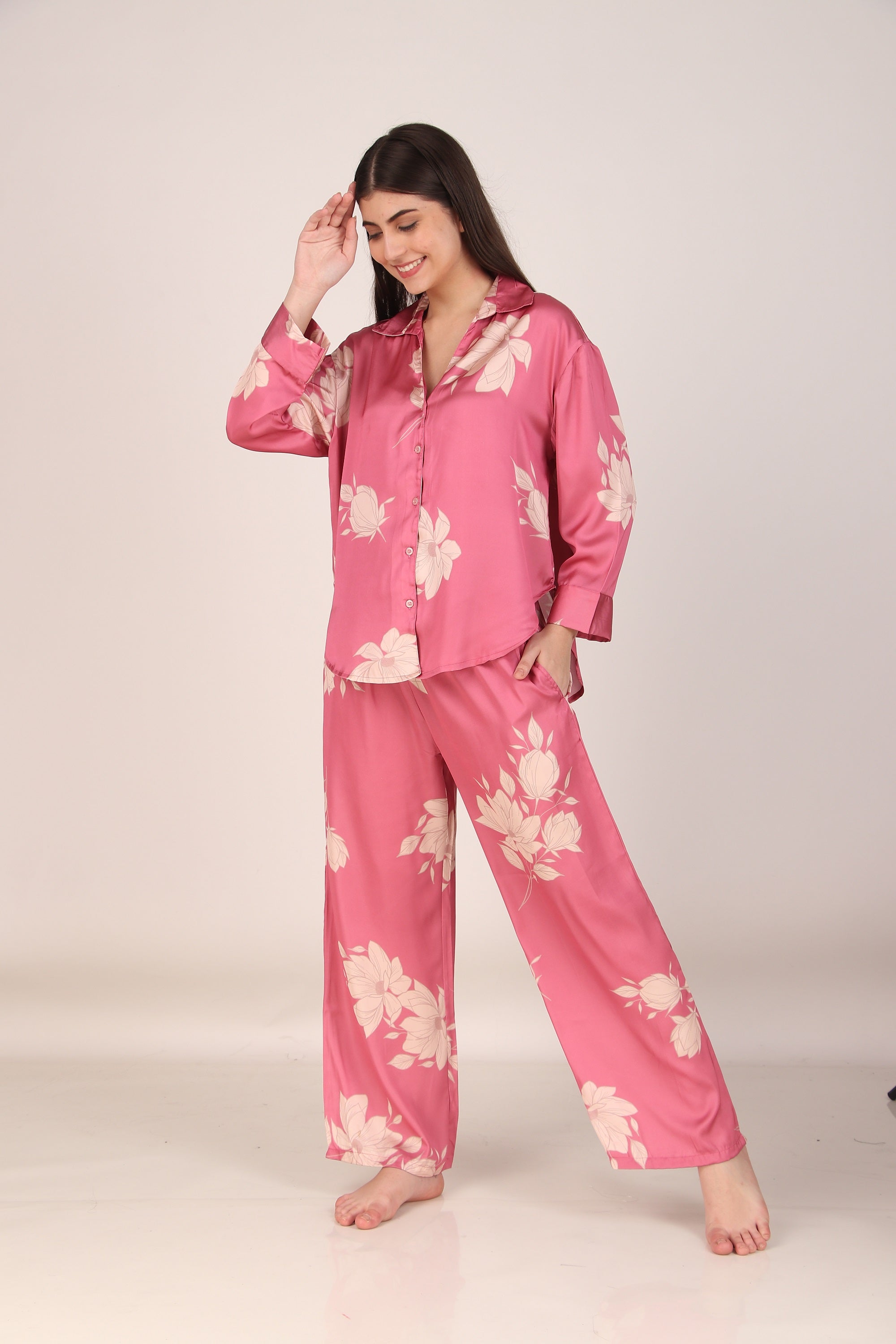 Iris Pink Oversized Satin PJ Set