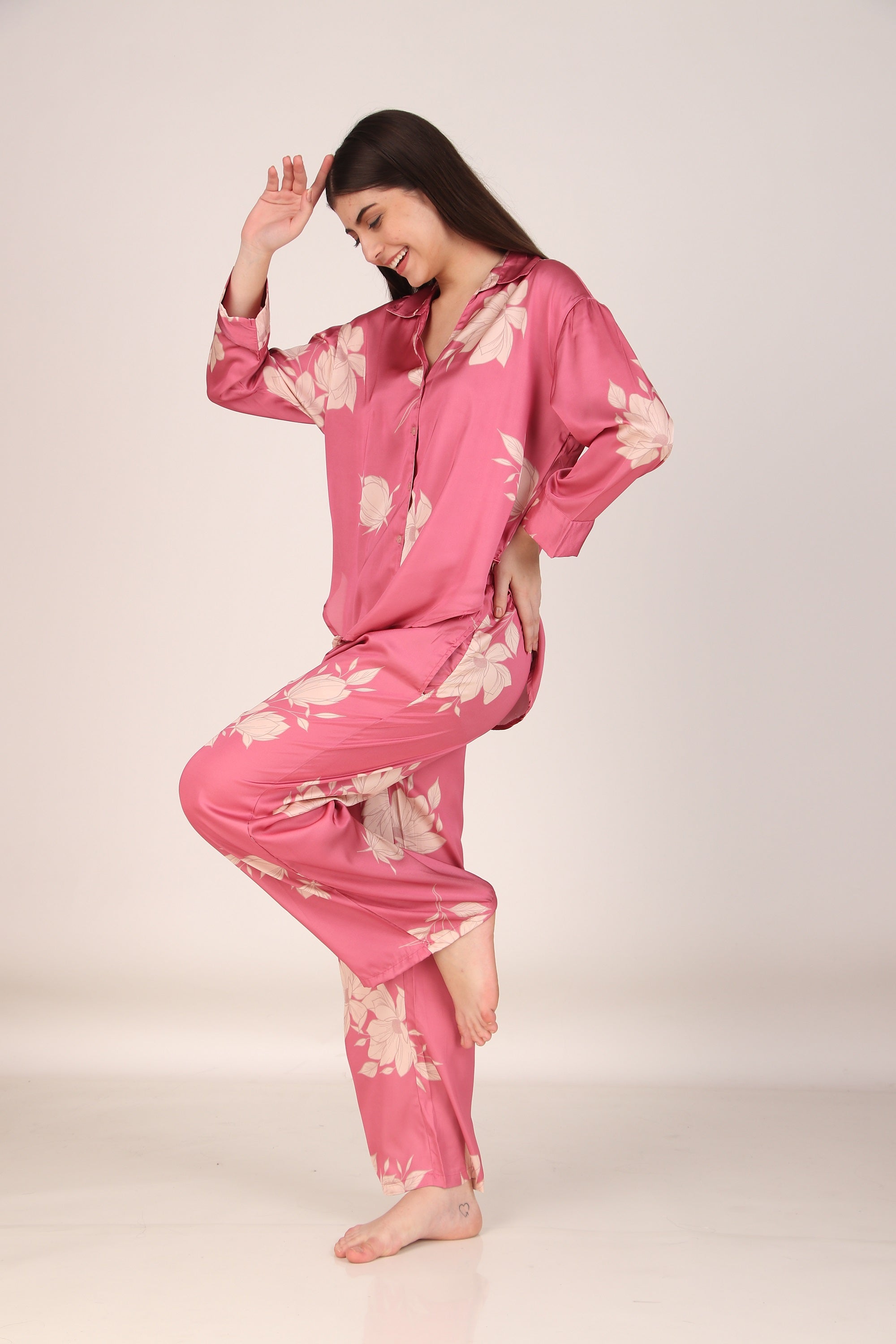 Iris Pink Oversized Satin PJ Set