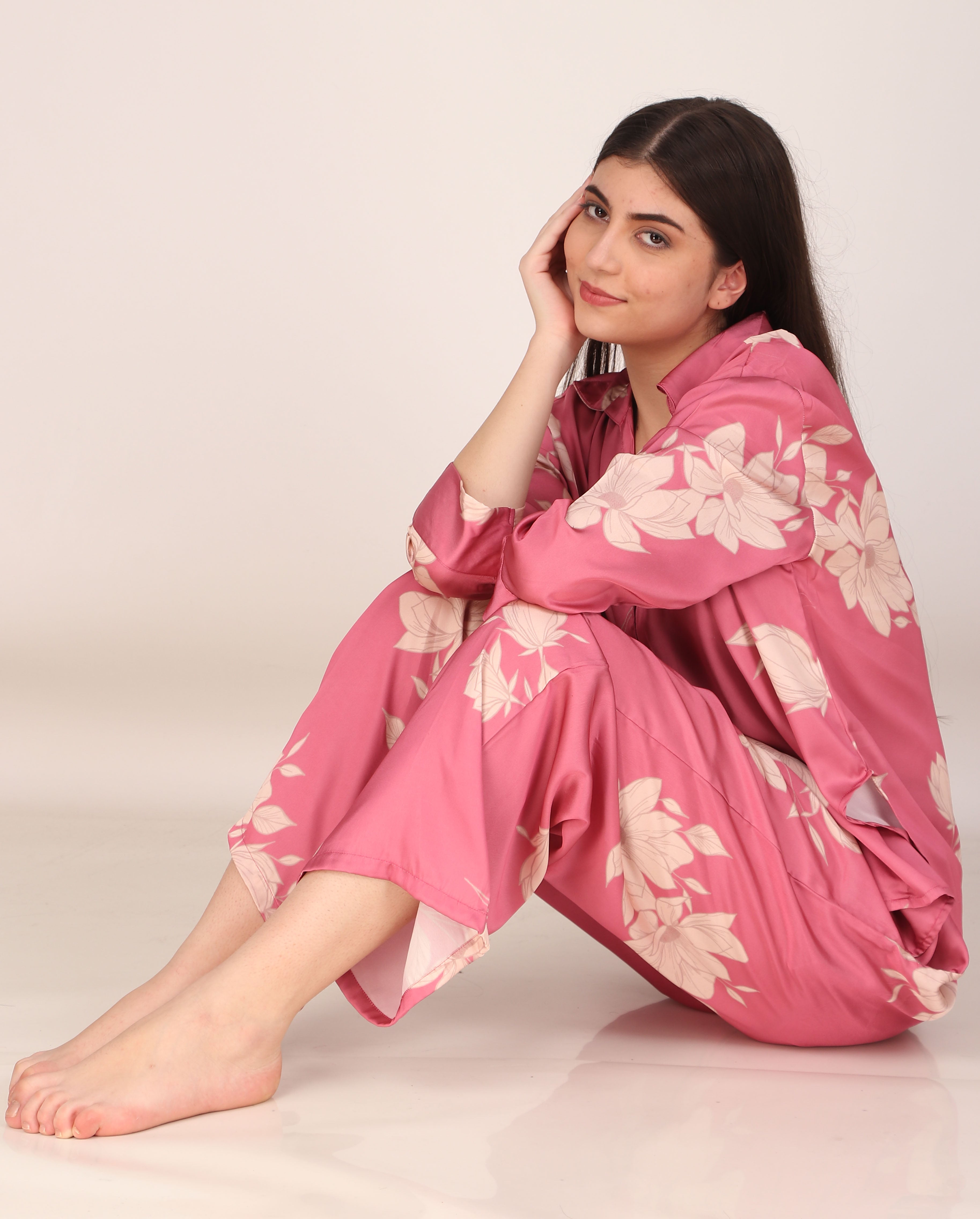 Iris Pink Oversized Satin PJ Set