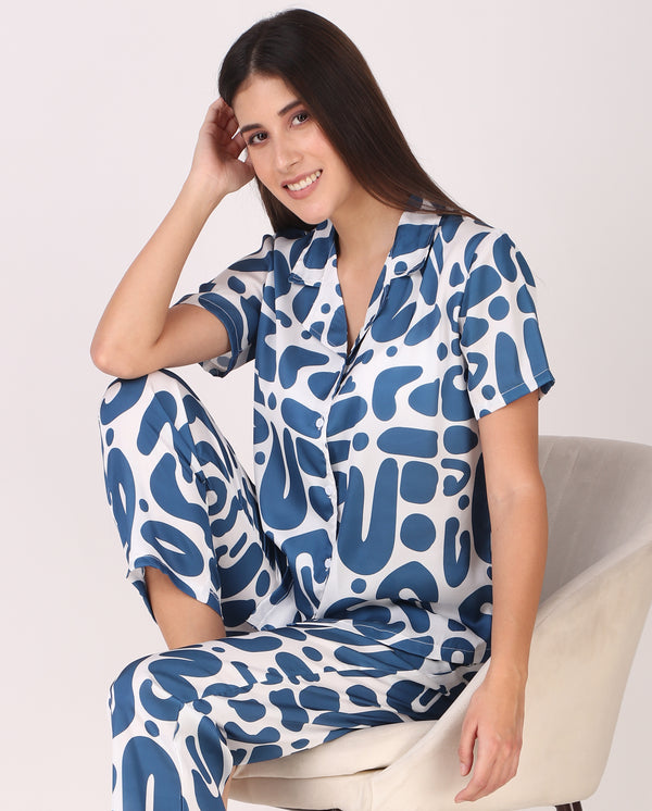 Blue Bubble Satin PJ Set