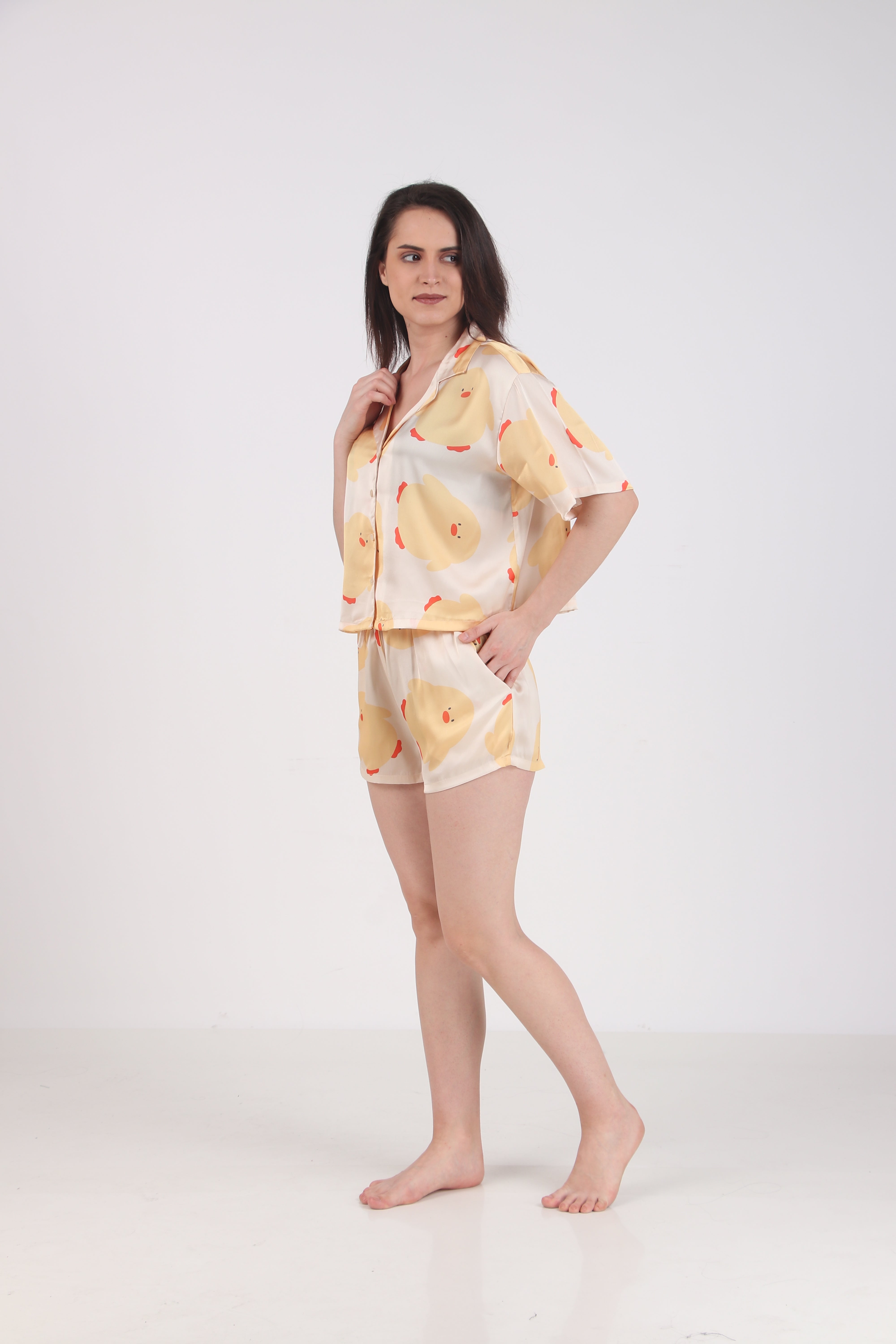 Ducky Satin Shorts Set