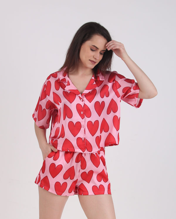 All Hearts Satin Shorts Set