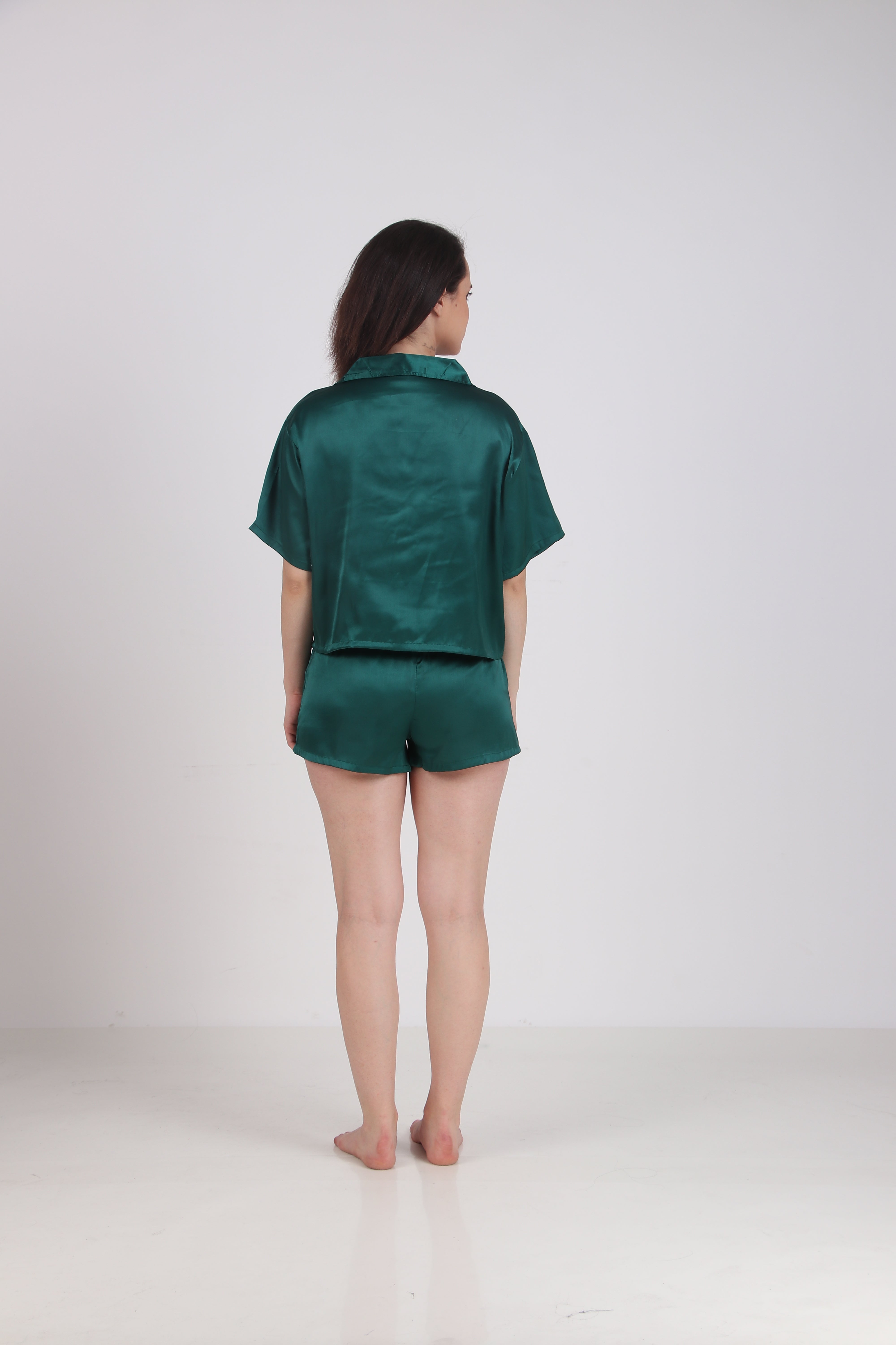 Satin Solid-Dark-Green Short Set