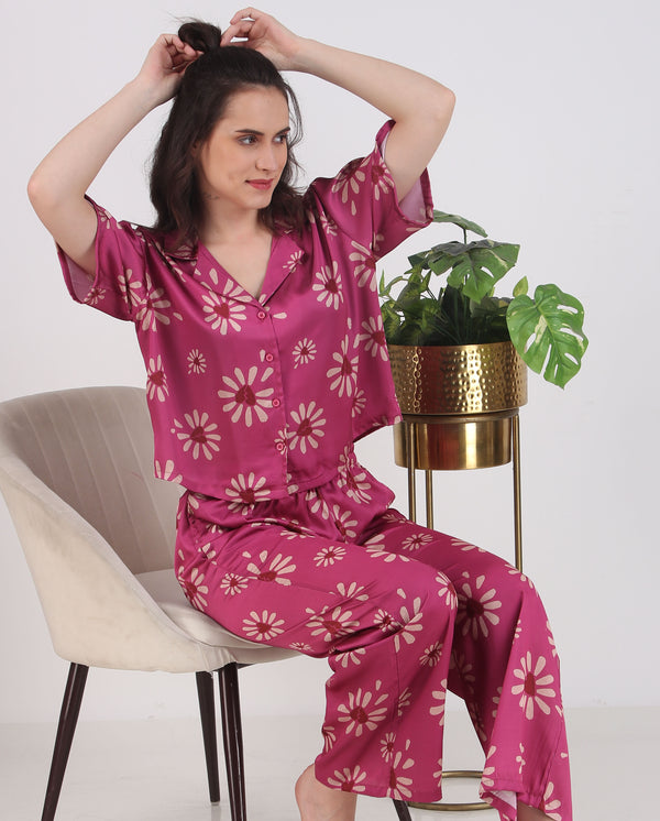 Satin Fuchsia-B-Heart Top & Pyjama Set