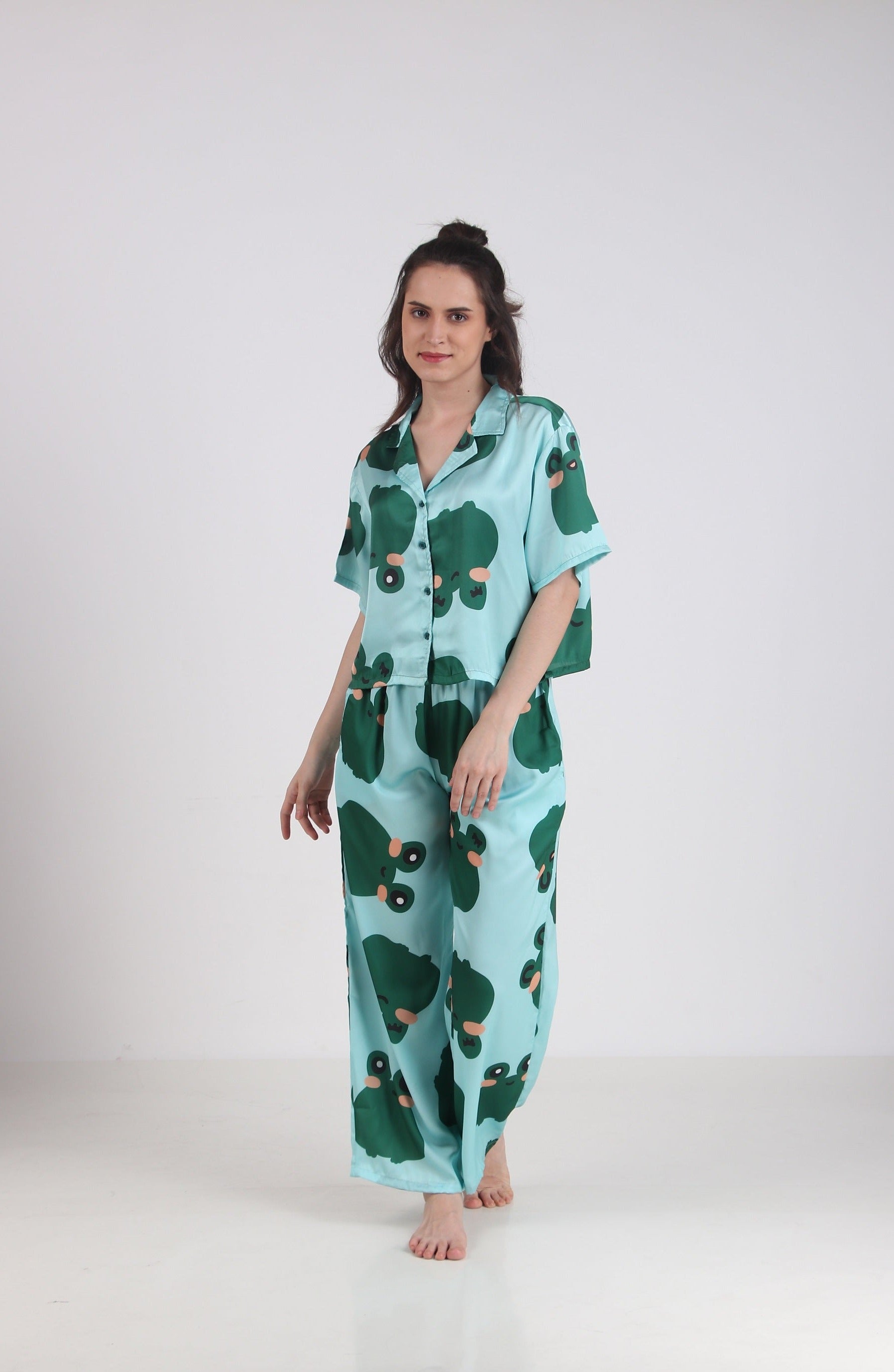 Satin Green Frog Top & Pyjama Set