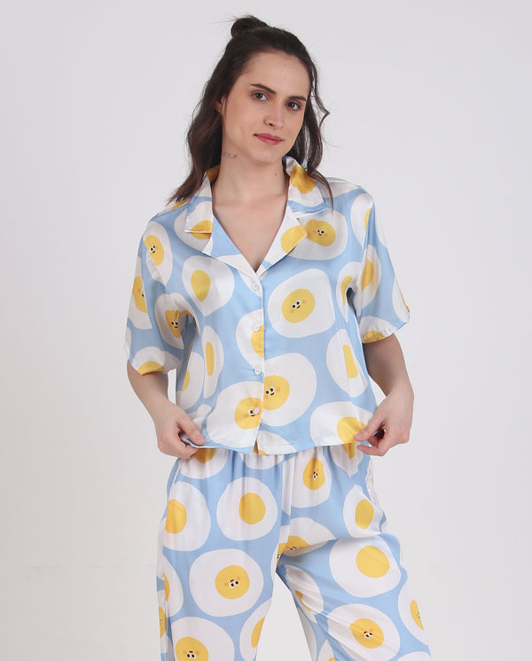 Satin Blue-Egg Top & Pyjama Set