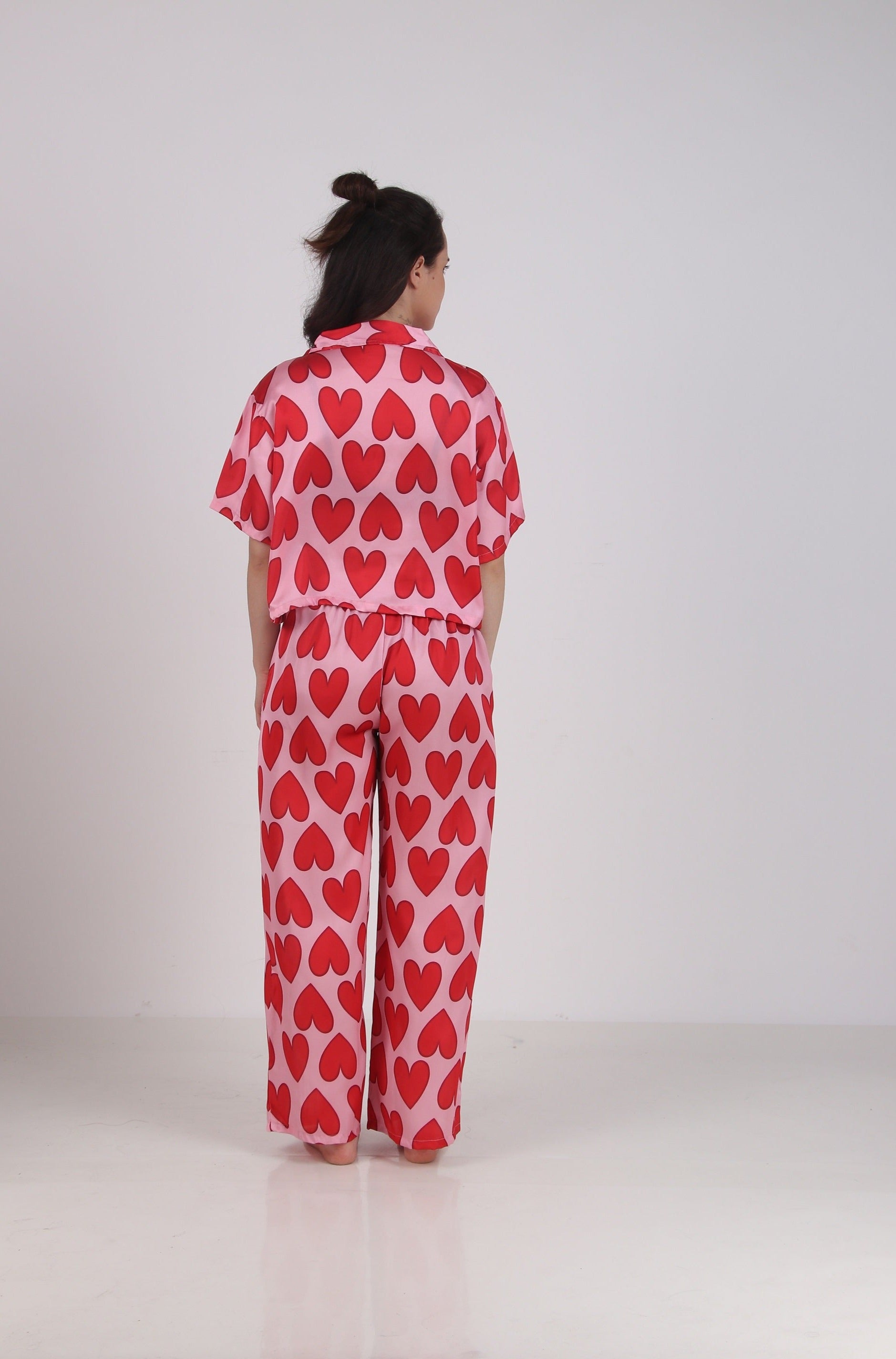 Satin Red-Heart Top & Pyjama Set