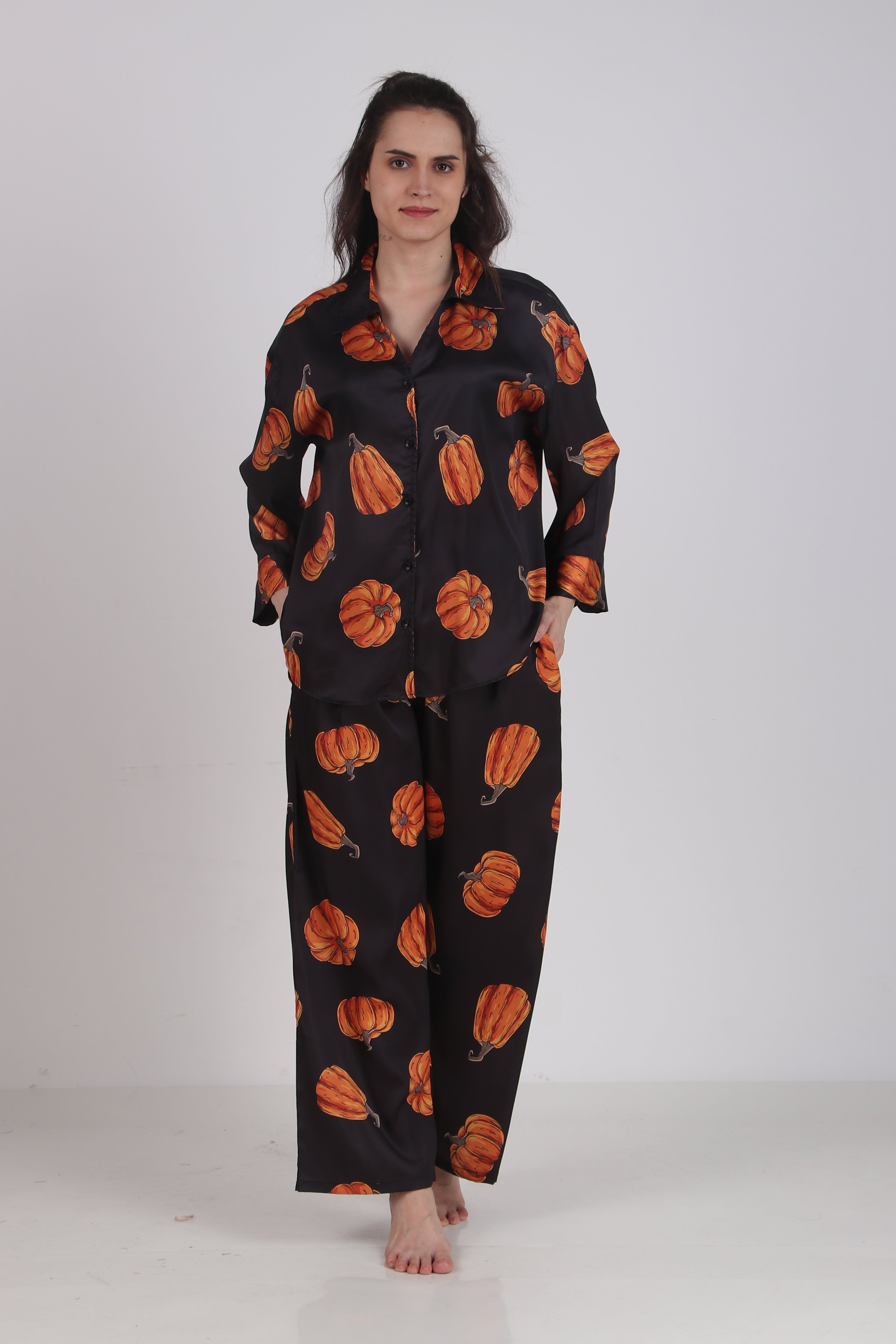 Pumpkin Oversized Satin PJ Set