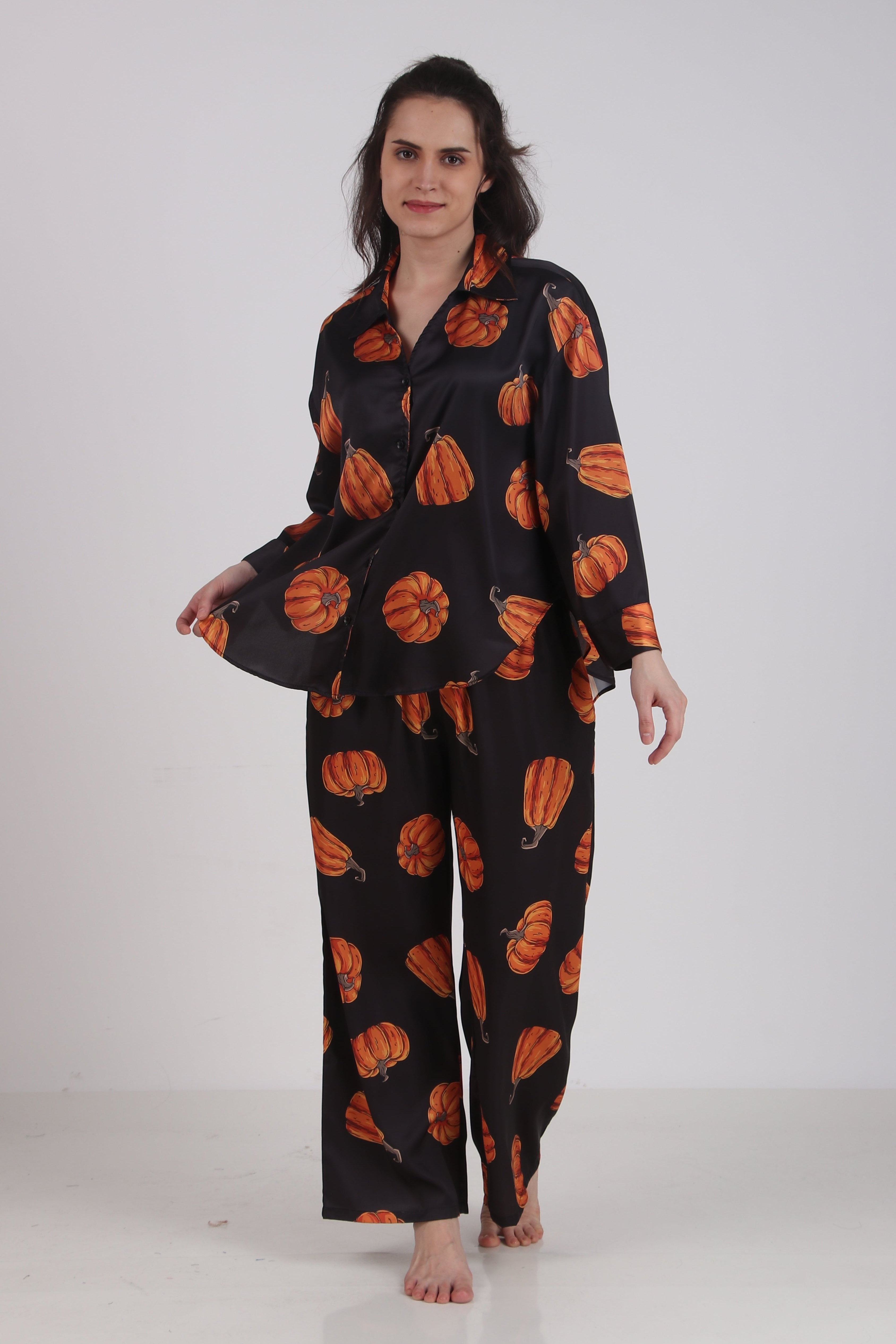 Pumpkin Oversized Satin PJ Set