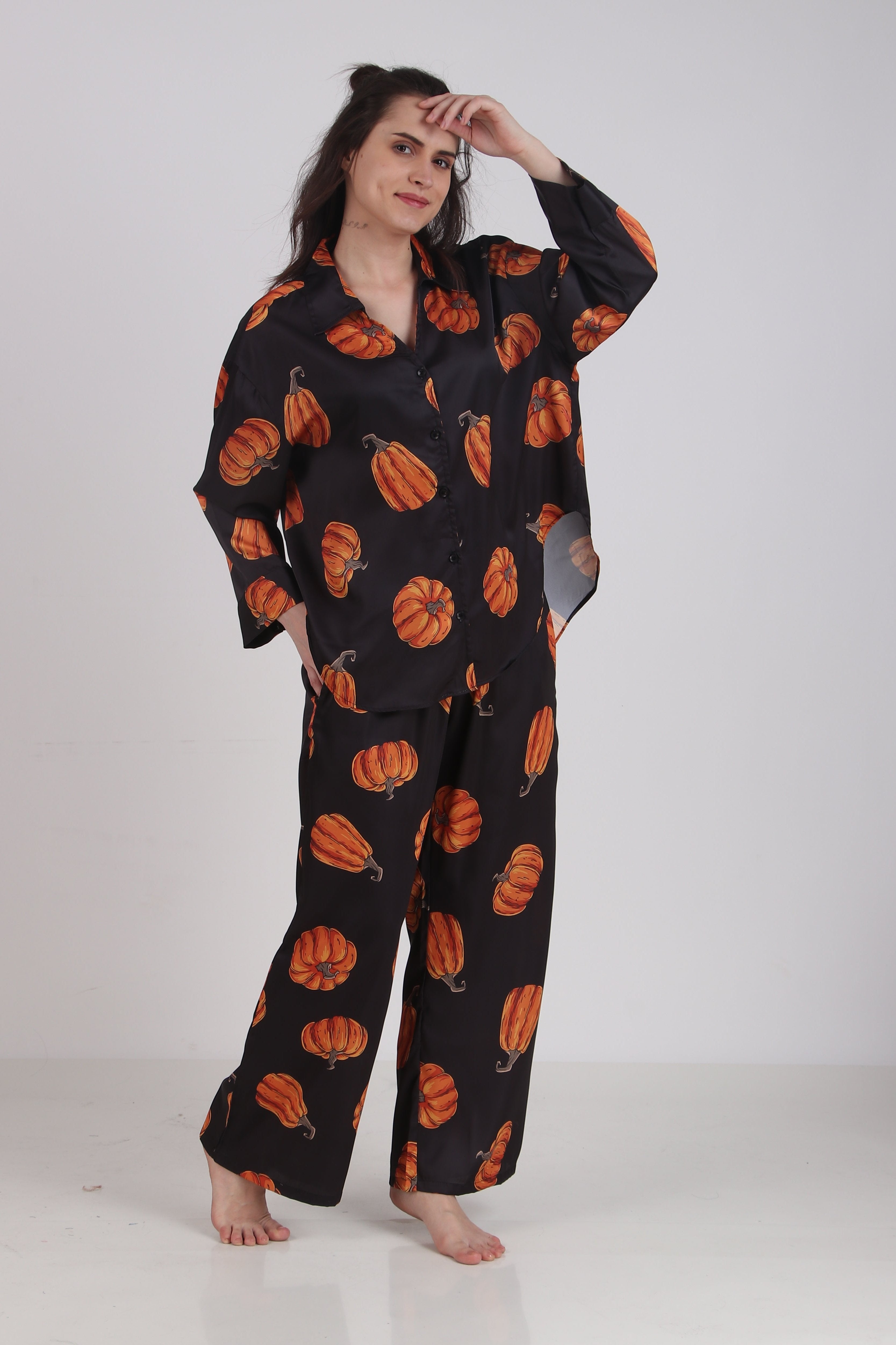 Pumpkin Oversized Satin PJ Set