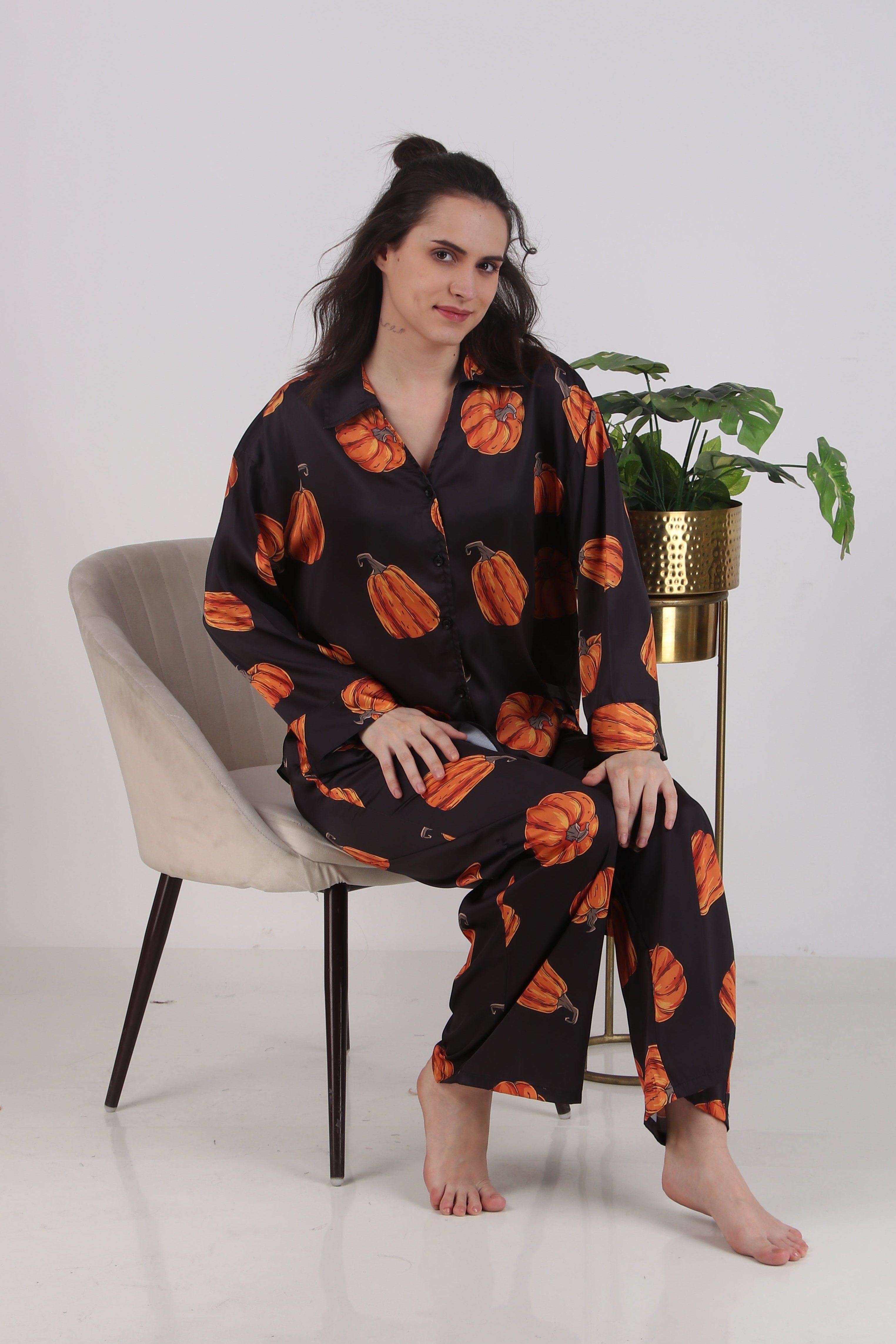 Pumpkin Oversized Satin PJ Set