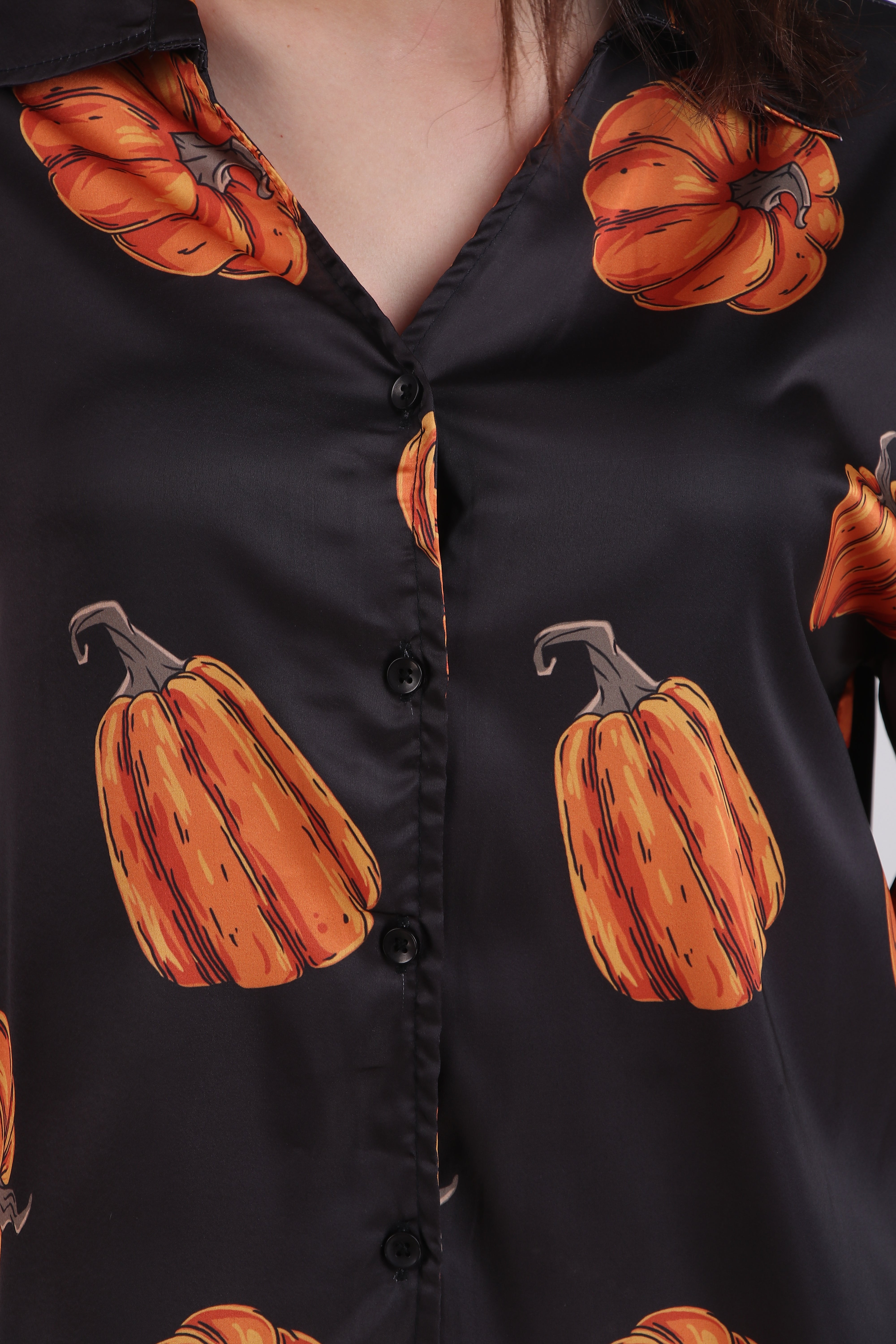 Pumpkin Oversized Satin PJ Set