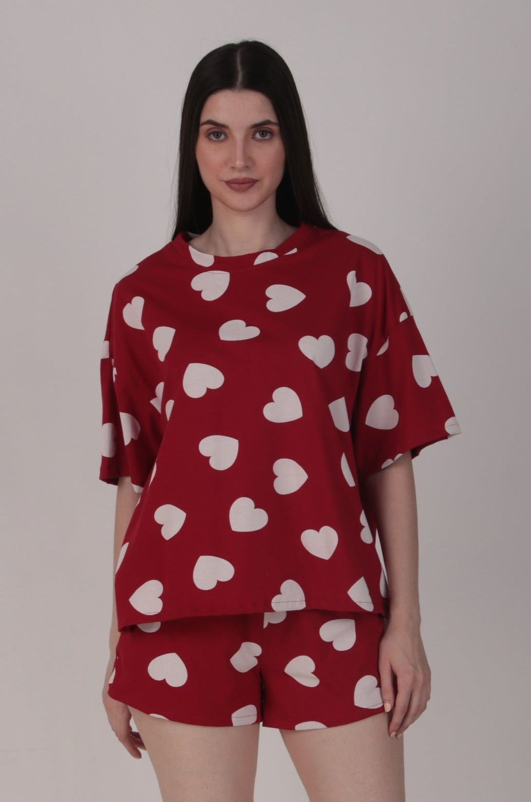 Cotton-Red Heart-Top & Short Set