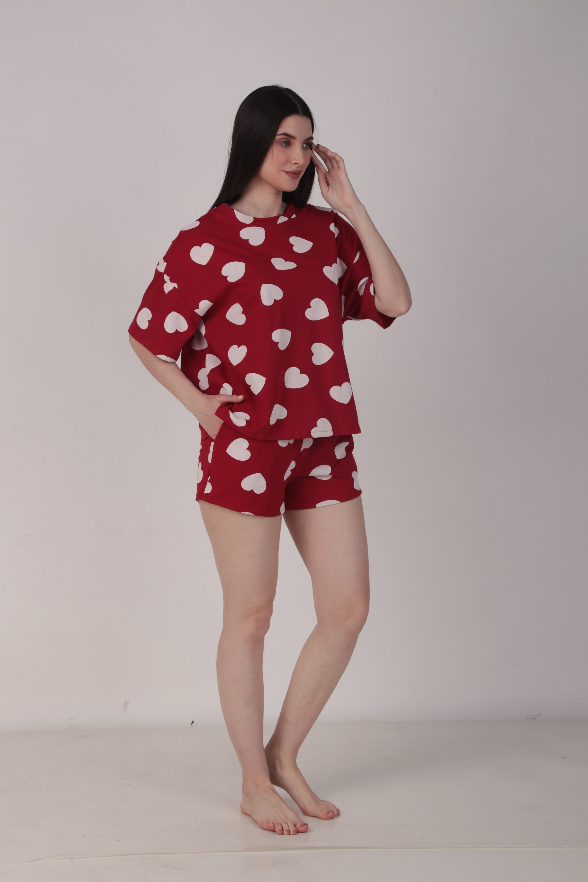 Cotton-Red Heart-Top & Short Set