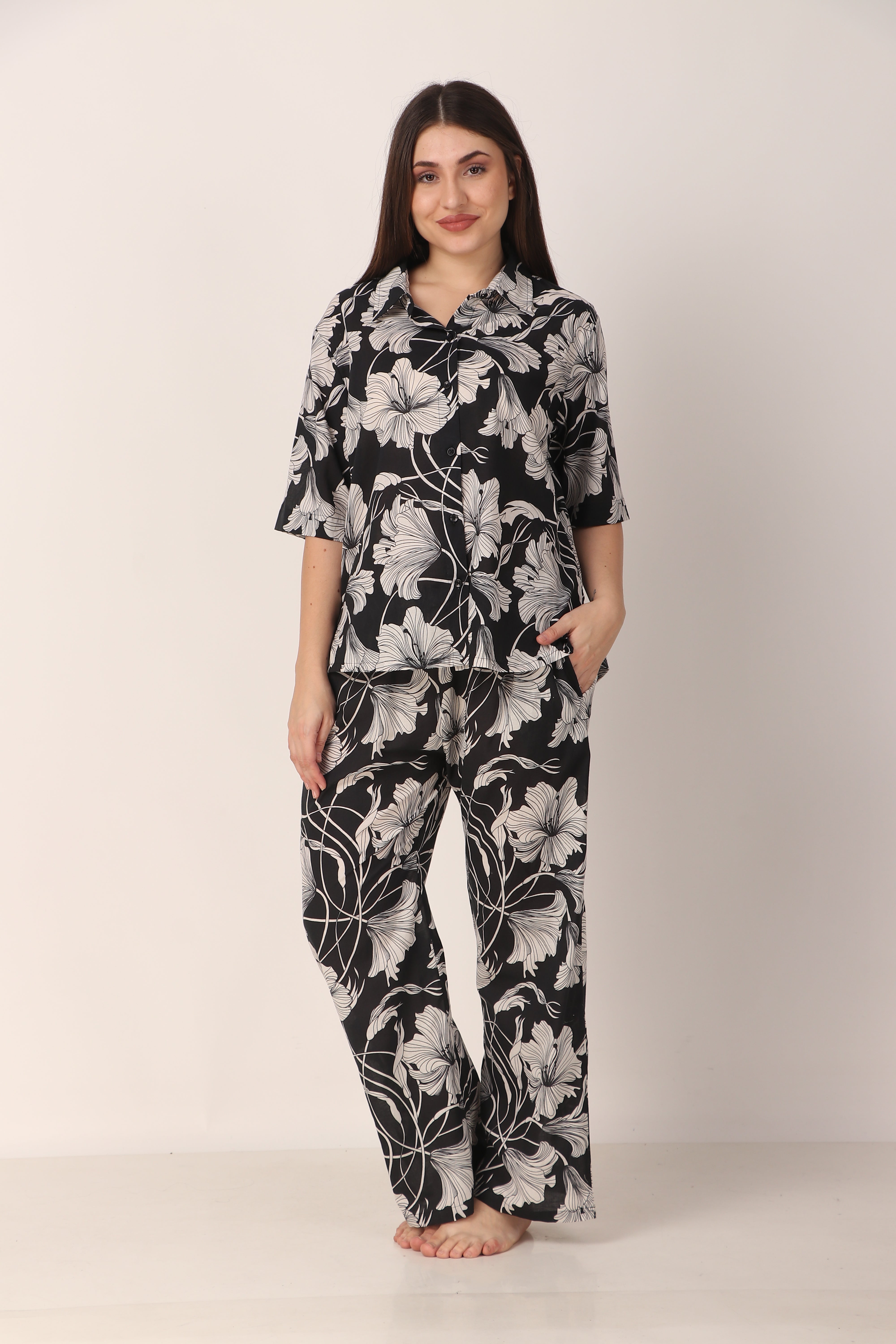 Cotton Hibiscus Flower PJ Set