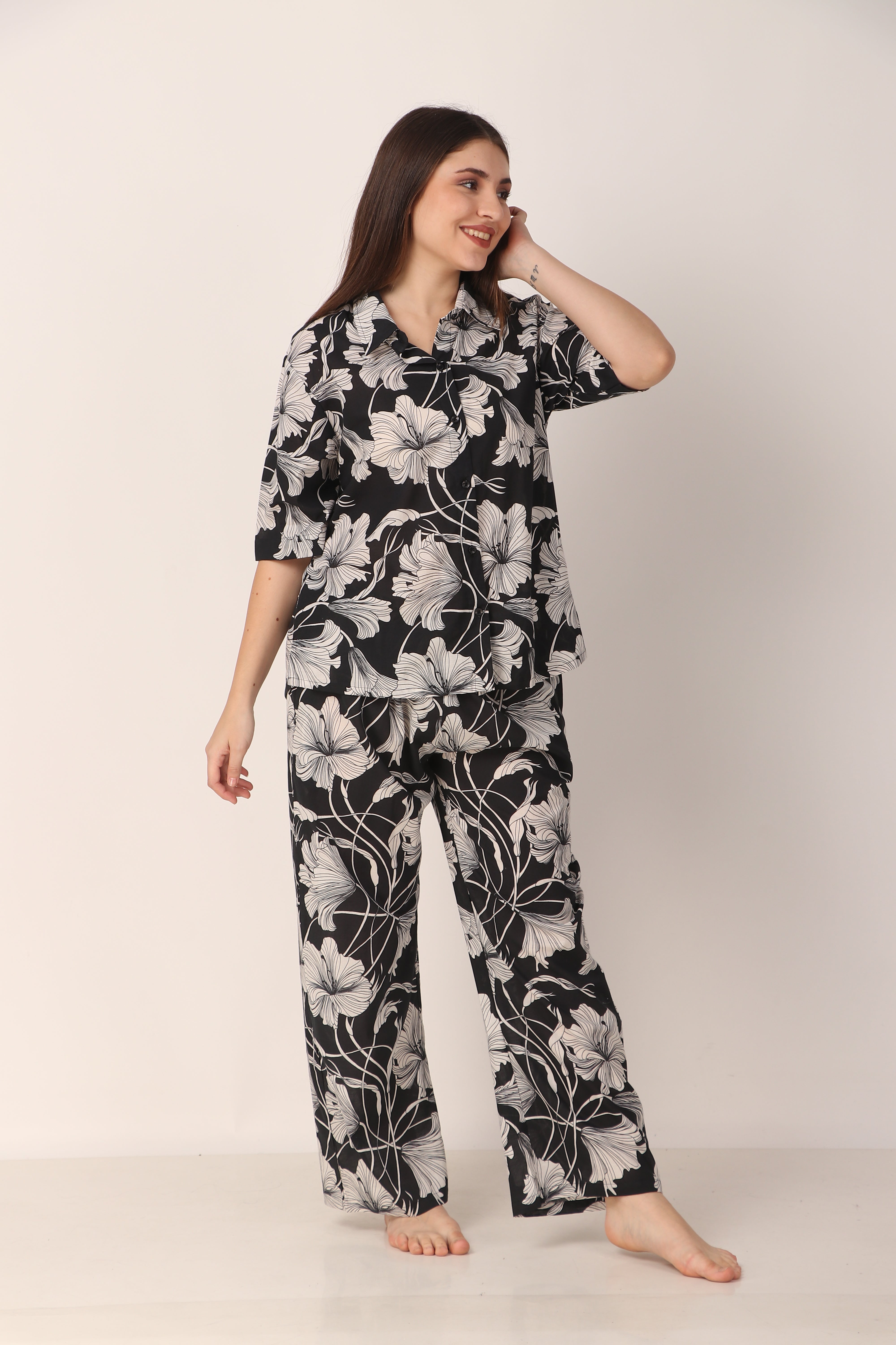 Cotton Hibiscus Flower PJ Set