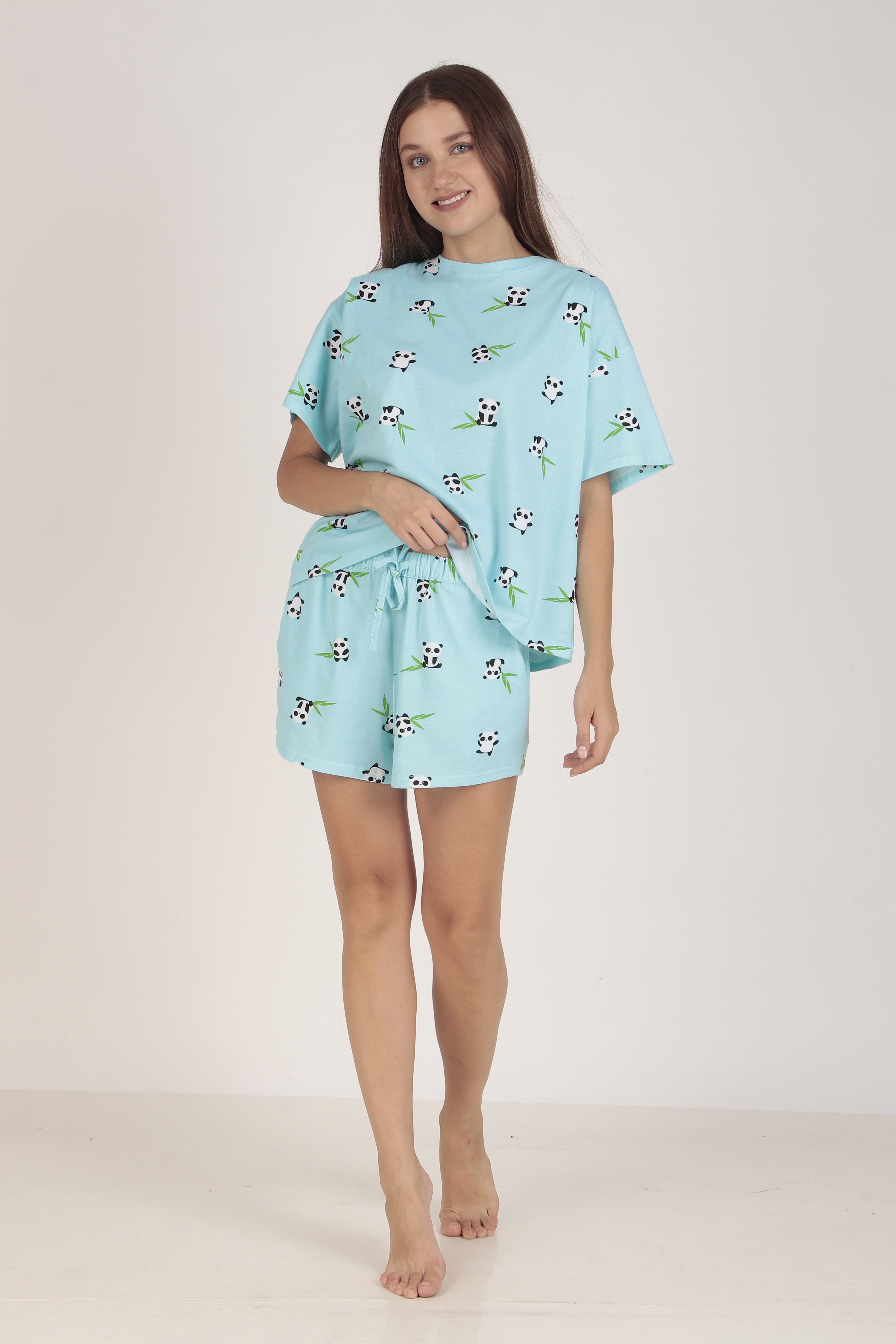 Cotton-Sky-Blue Panda-Top & Short Set