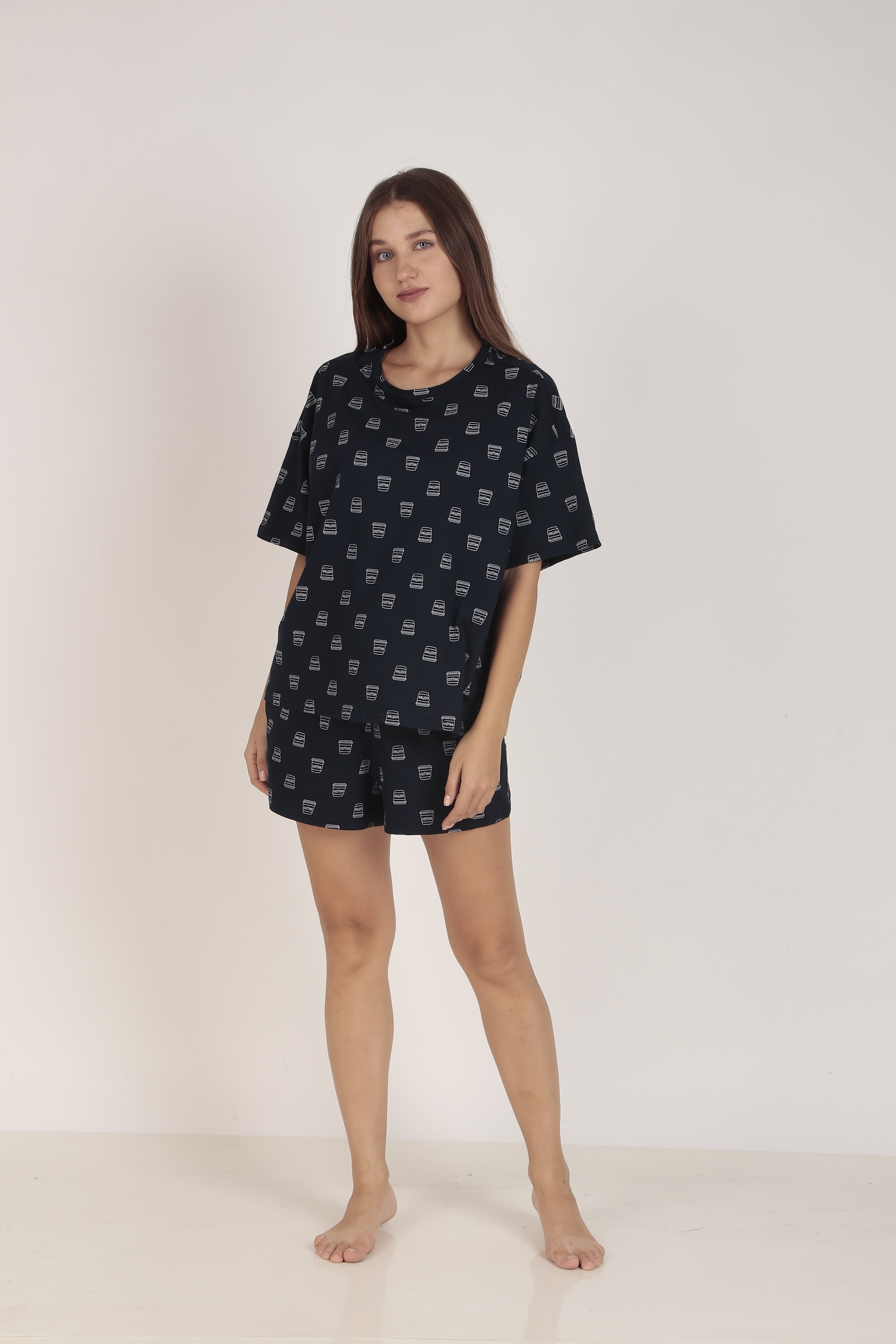 Cotton-Nevy Coffee-Top & Short Set