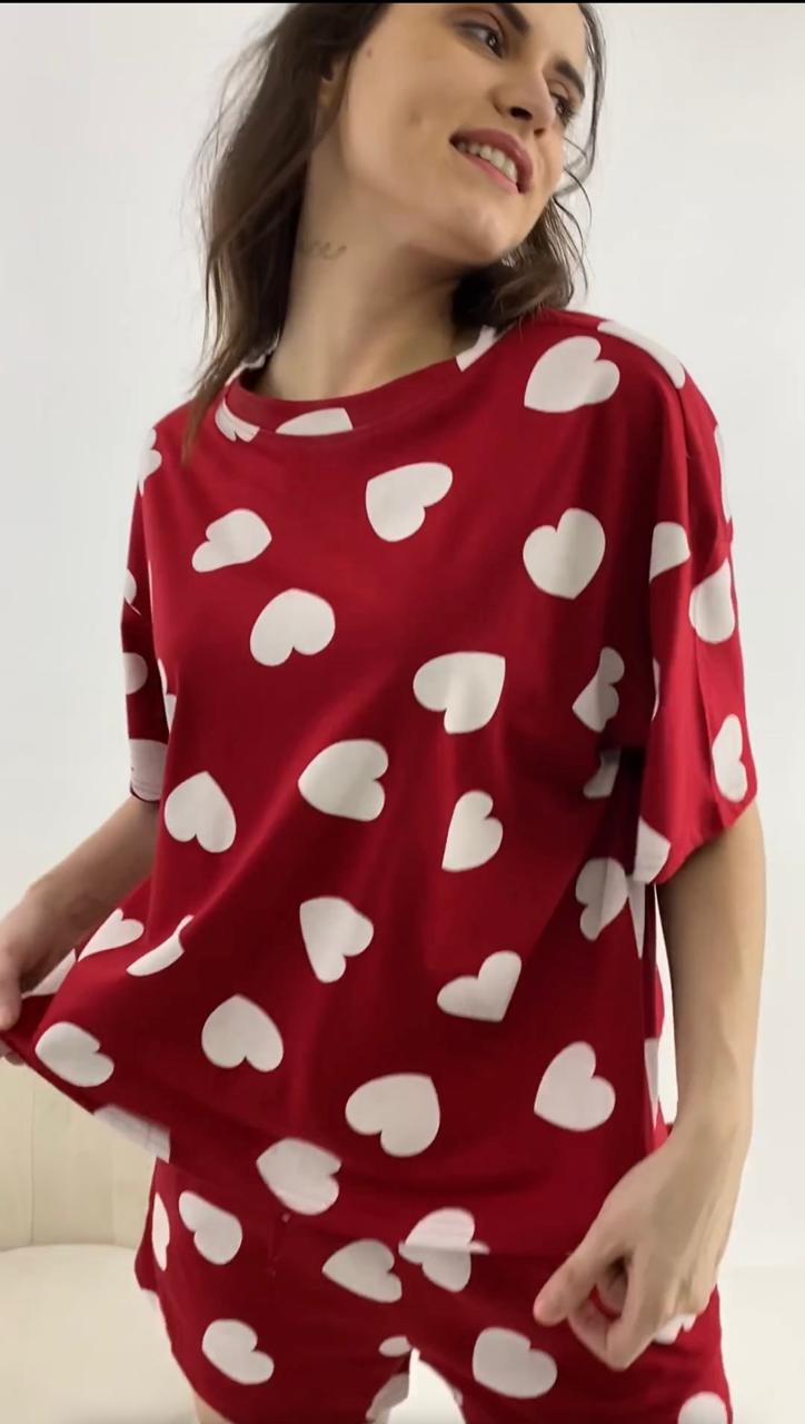 Cotton-Red Heart-Top & Short Set