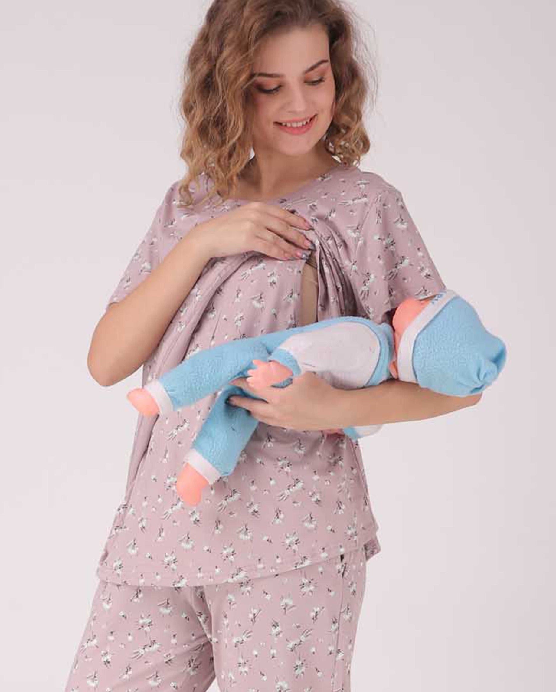 Mint Flower Maternity/Nursing Pj Set