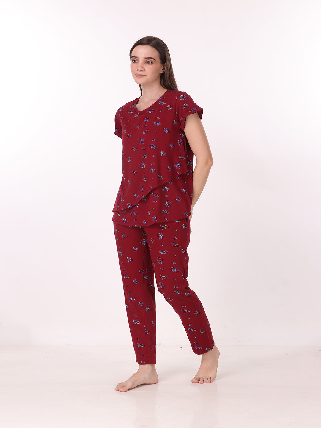 Maroon Flower Maternity/Nursing Pj Set