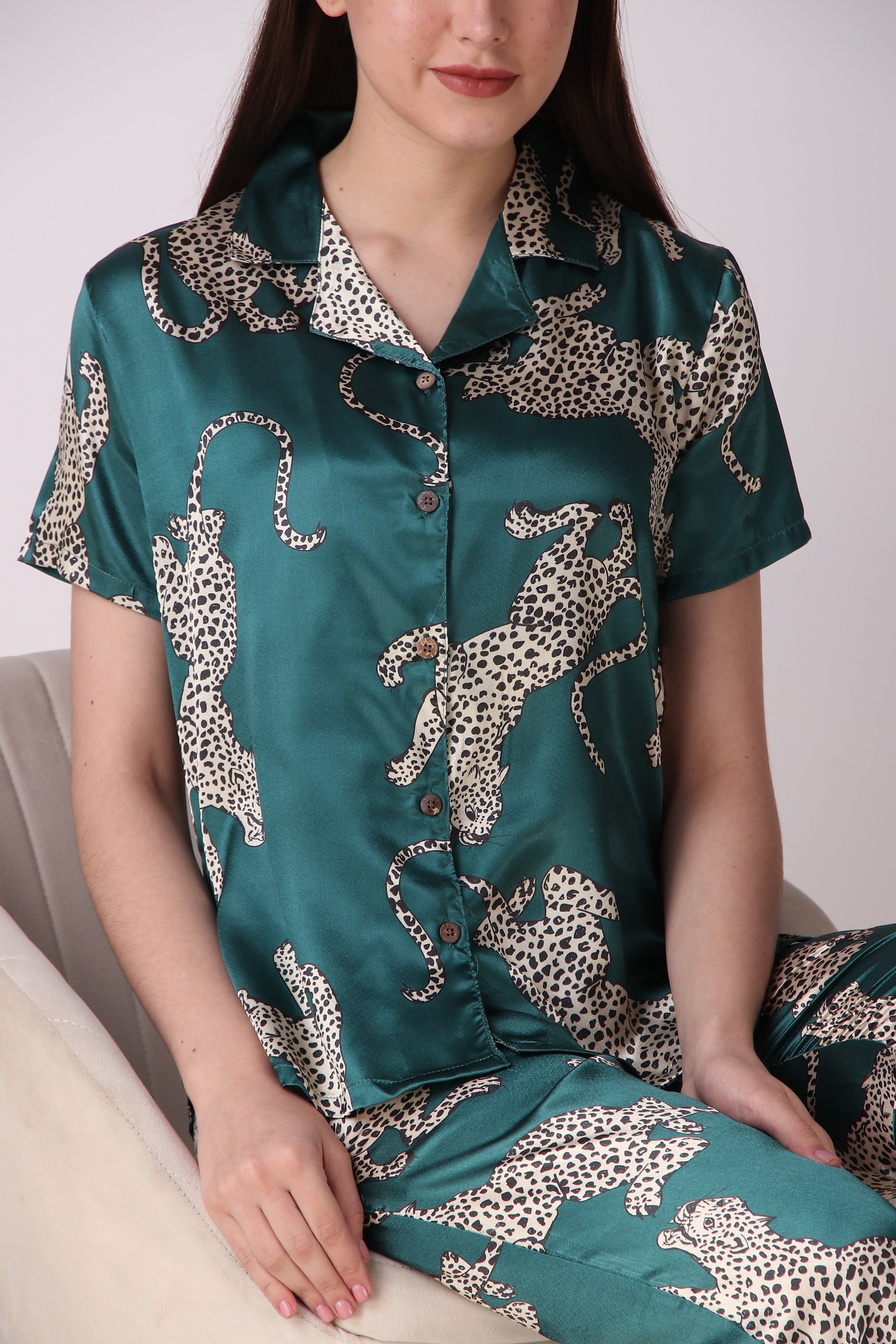 Satin pyjamas green hot sale