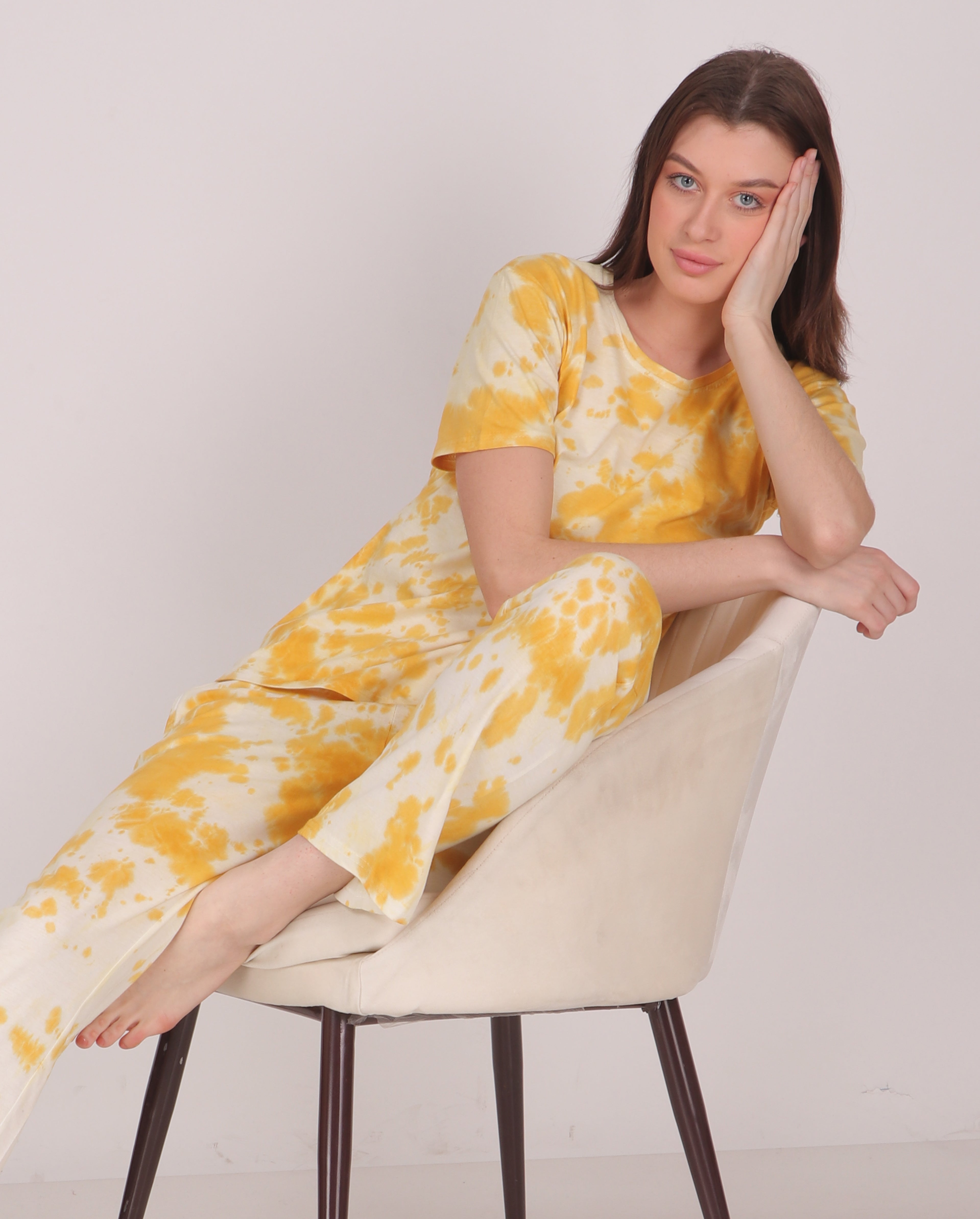 Tie Dye Yellow Knitted Pj Set