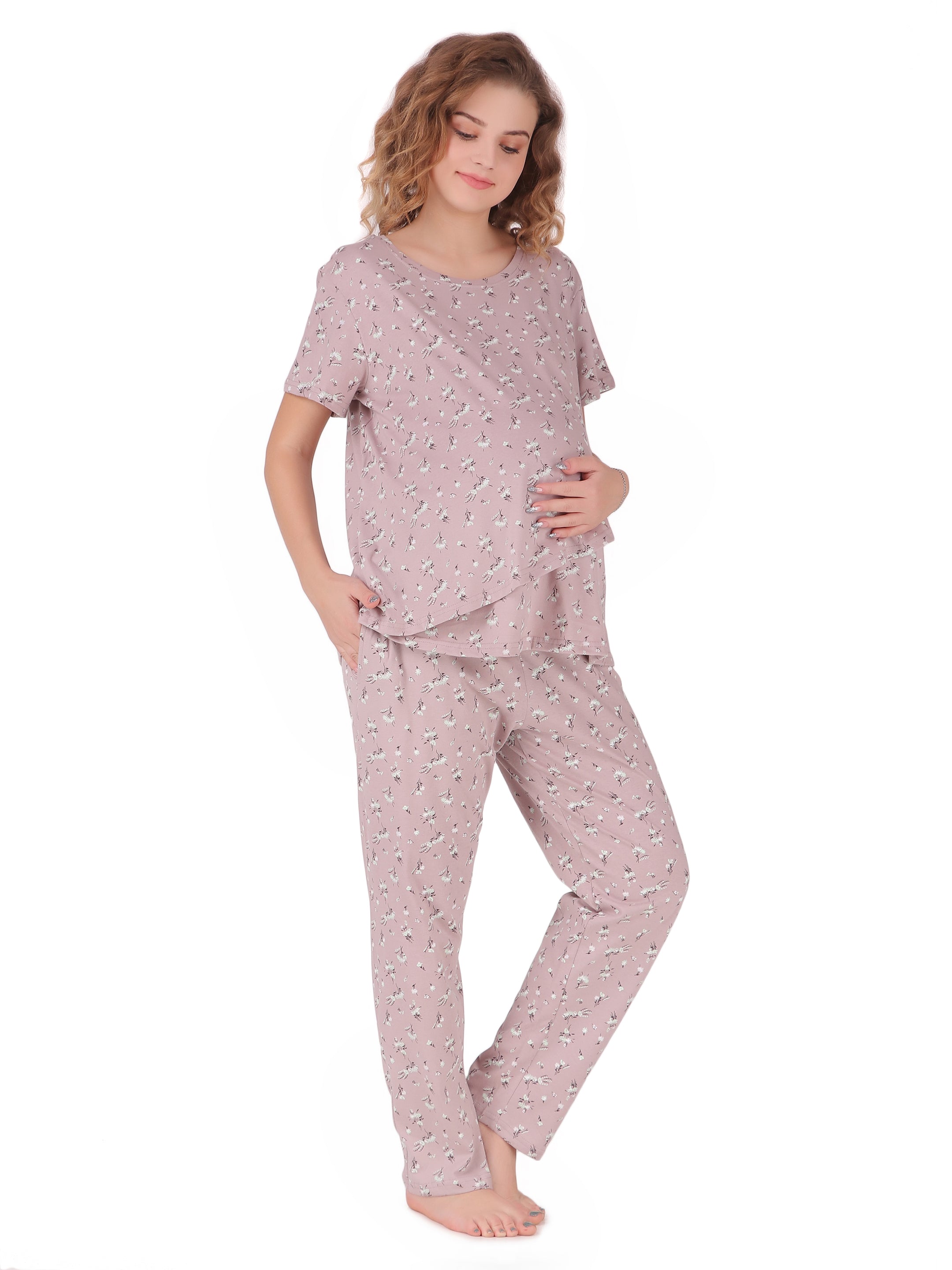 Mint Flower Maternity/Nursing Pj Set