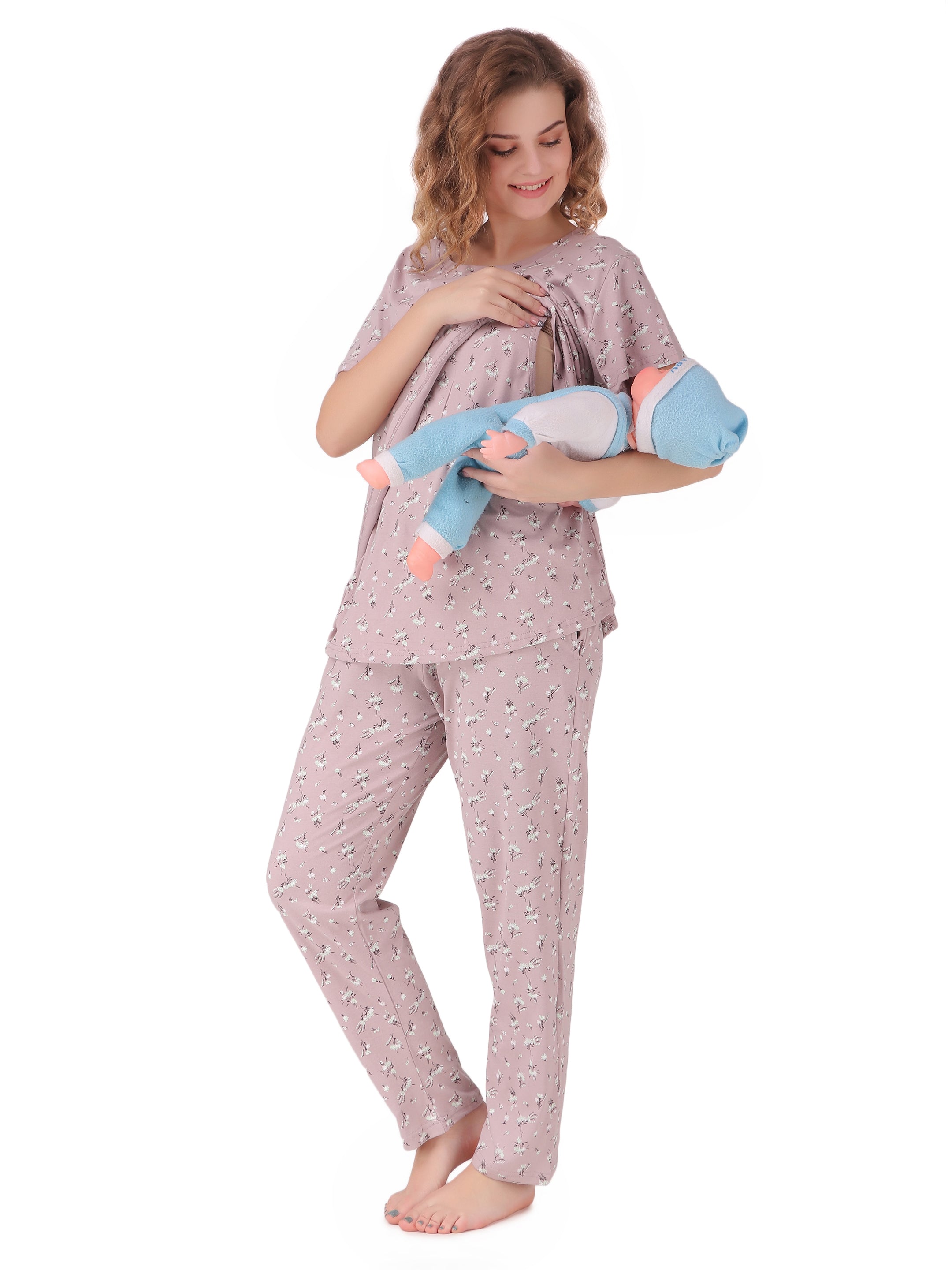 Mint Flower Maternity/Nursing Pj Set